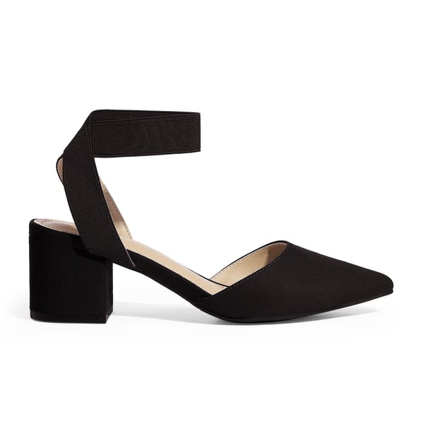 Pointed Toe Pumps with Ankle Strap - BLACK SUEDE - 1